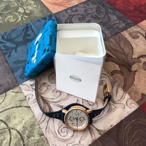 Women's Fossil Boyfriend Navy Blue Leather Watch